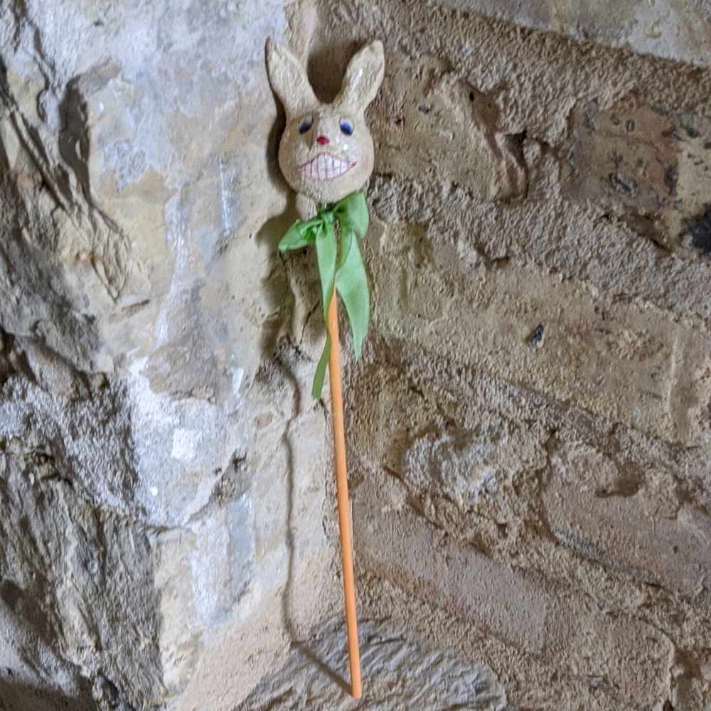 Primitive Artist-Made Folk Art Easter Spring Rabbit Stick - Picture 3 of 8